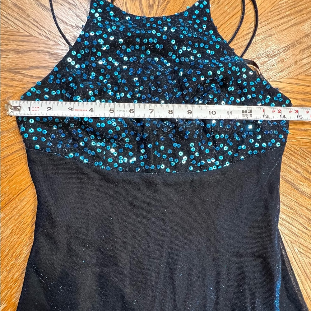 VINTAGE 80s‎ deep midnight teal prom gown formal dress sequin iridescent sparkle - Picture 11 of 15